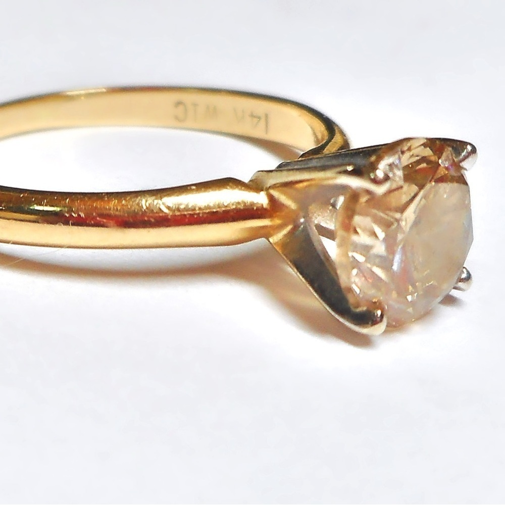 1.27ctw Champagne Diamond Solitaire Ladies Engagement Gold Ring w/ Gift Box - Picture 9 of 14